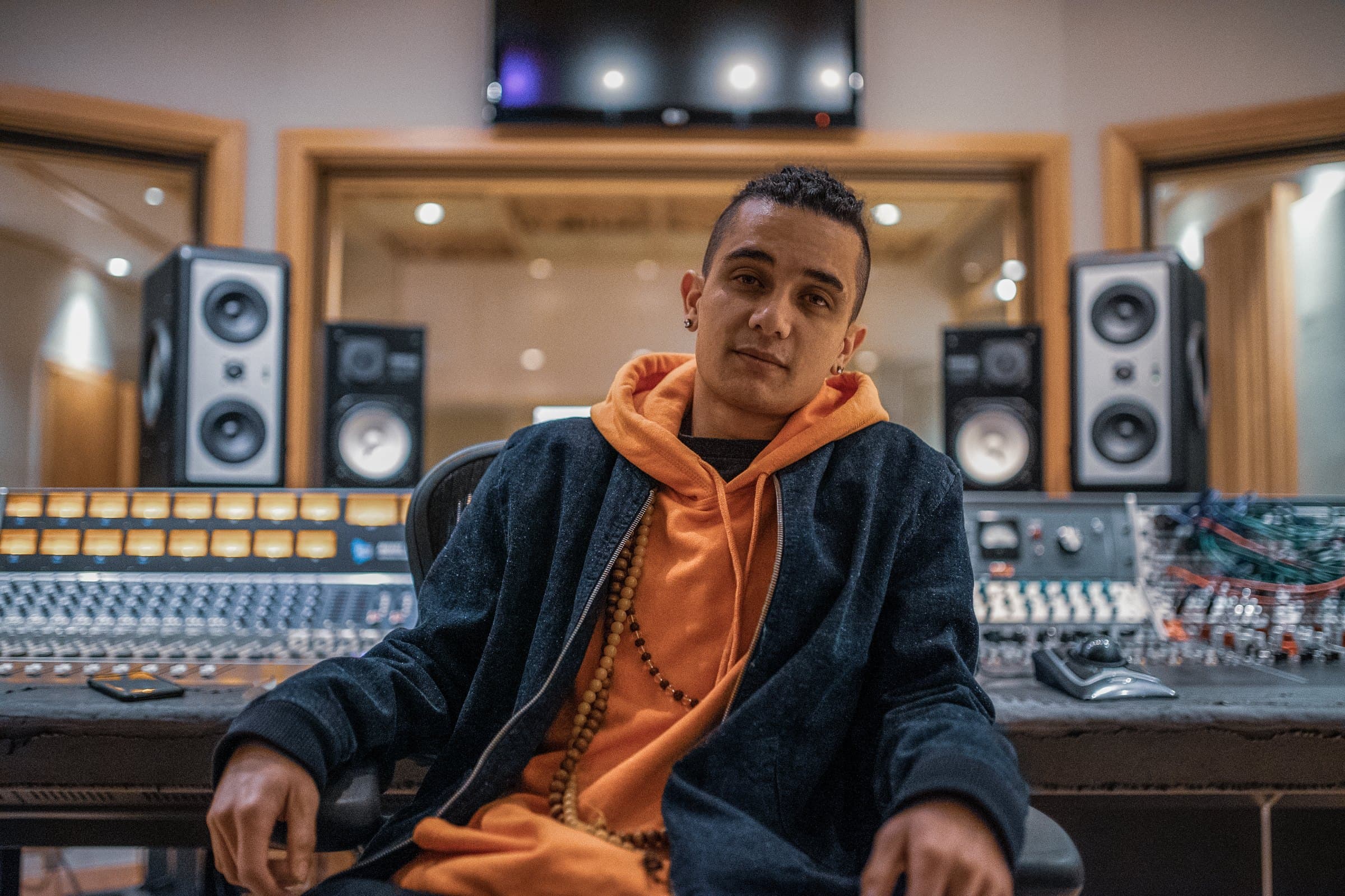 Bdice at the mixing desk at Monarch Studios